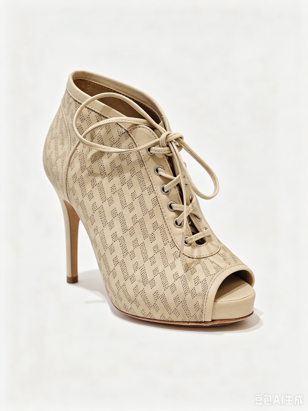 Hermes Lace-Up Peep Toe High Heel Bootie in Beige